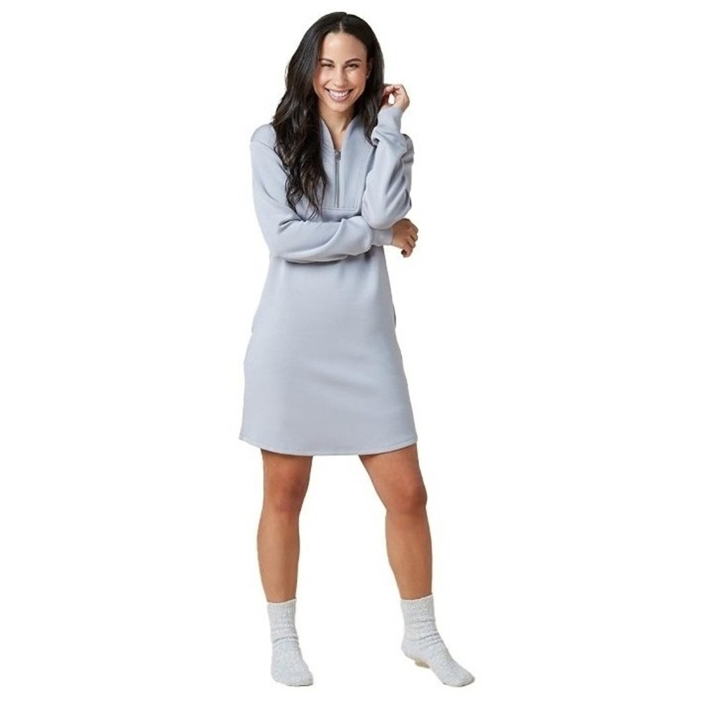 Softies DreamTech Quarter Zip Tunic Lounger Dress Grey Sz M Pockets Minimalist